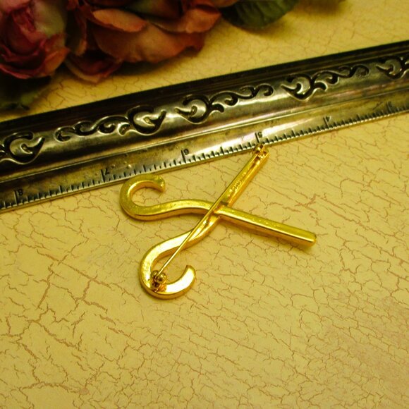 Vintage ORA Crystal Rhinestone Gold Egyptian Pharaoh Crook Scepter Brooch - Picture 14 of 15